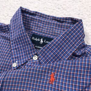Polo Ralph Lauren Button Shirt Mens LARGE Bluish Purple Check PONY Oxford Preppy